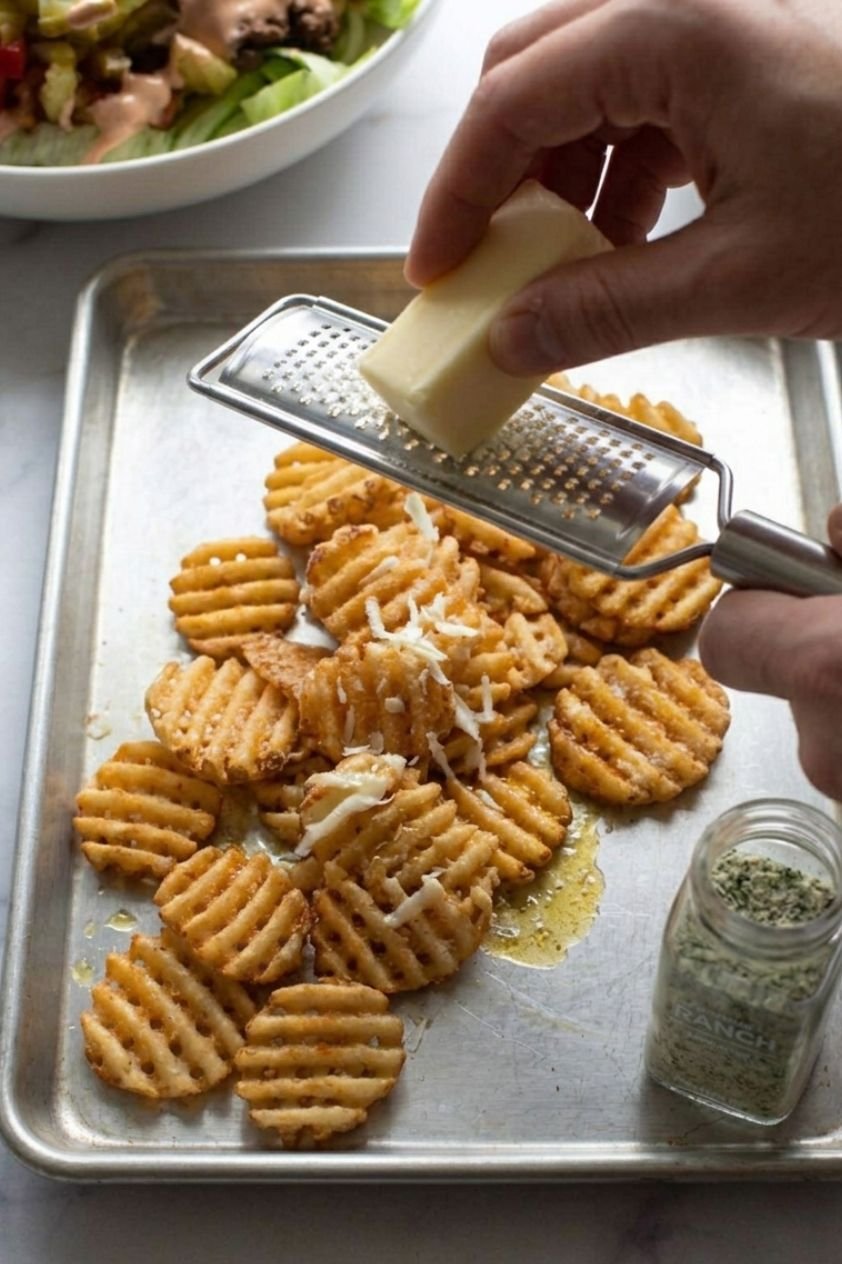 Baking and Seasoning the Waffle Fries