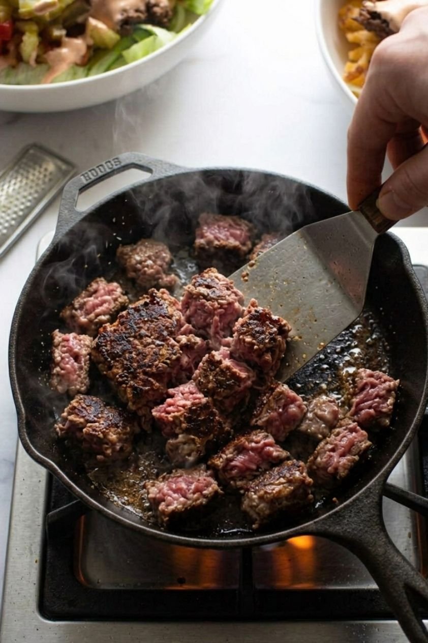 Searing the Beef Brick