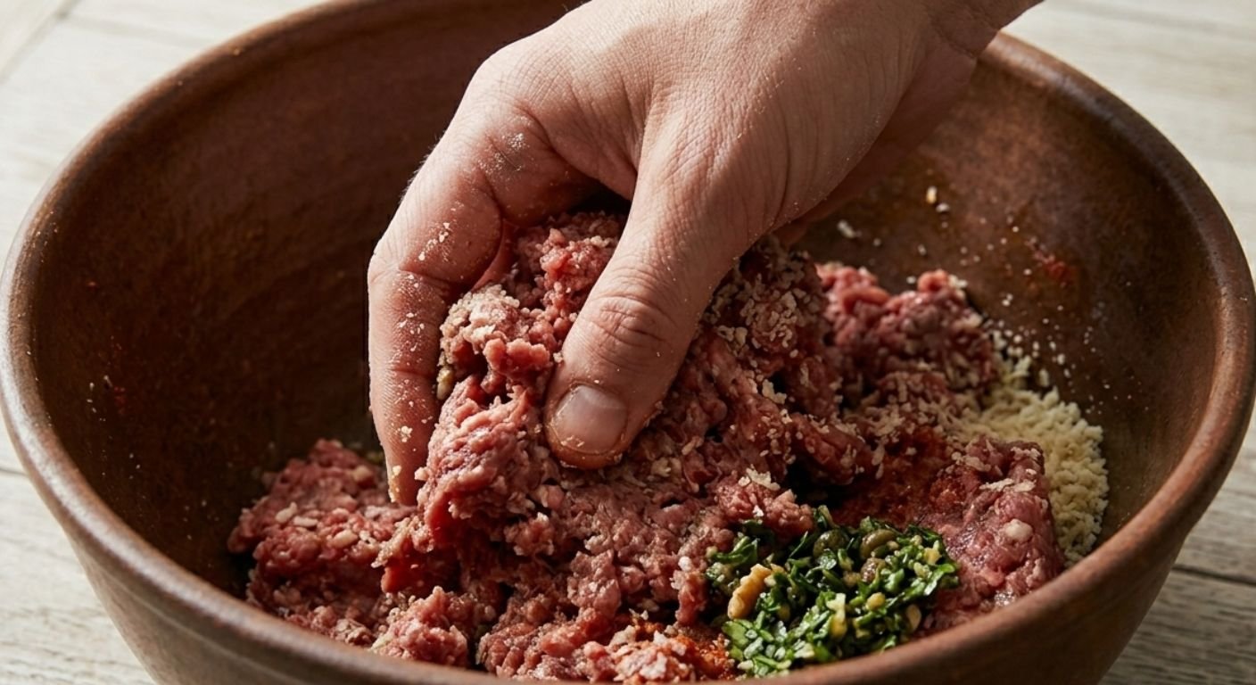 Thorough Hand-Mixing of the Meatballs